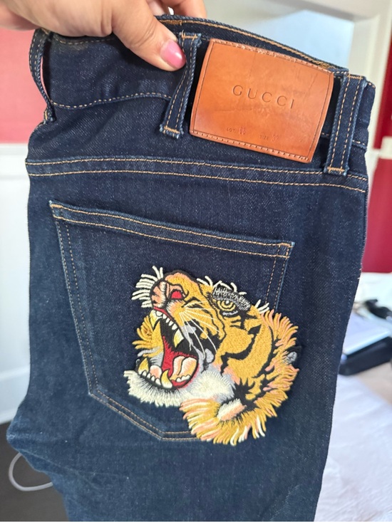 Gucci Other - Gucci Men's Dark Blue Embroidered Tiger Jeans